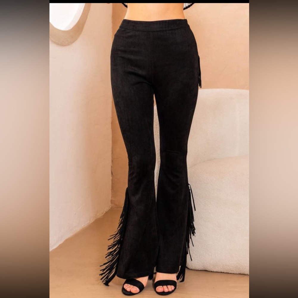 15 Faux Suede Fringe Leg and Back Bell Bottom - Picture 2 of 6